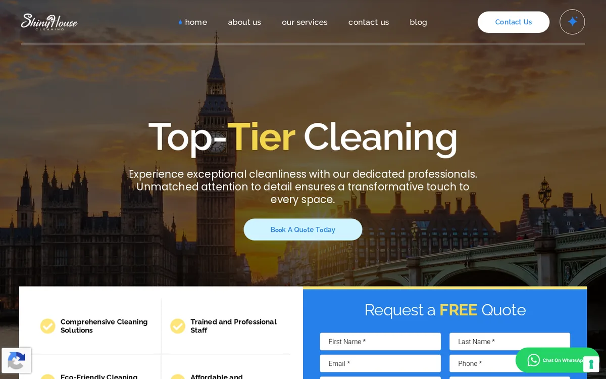 The Shiny House Cleaning homepage, built by Buzzozo