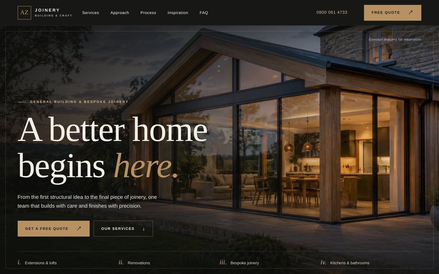 The AZ Joinery homepage, built by Buzzozo