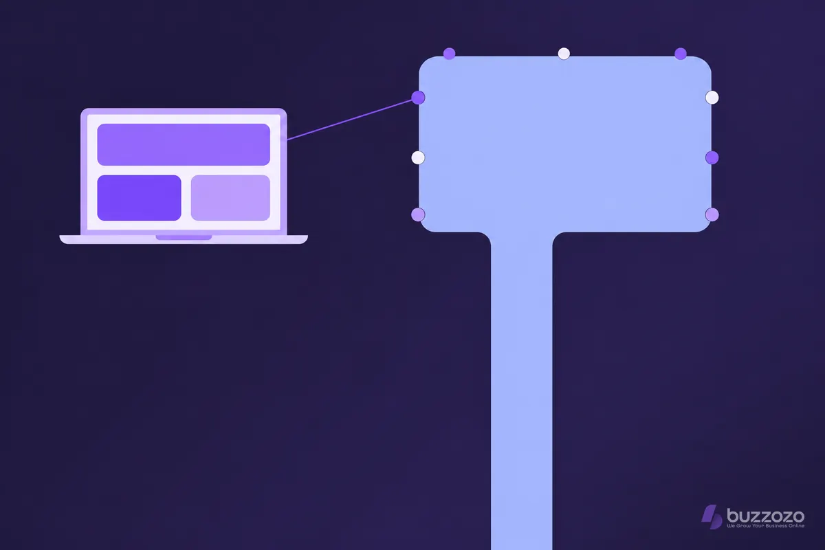 A flat laptop showing a simple website layout, linked by a line to map pins around a dock basin and canal, for Gloucester web design.